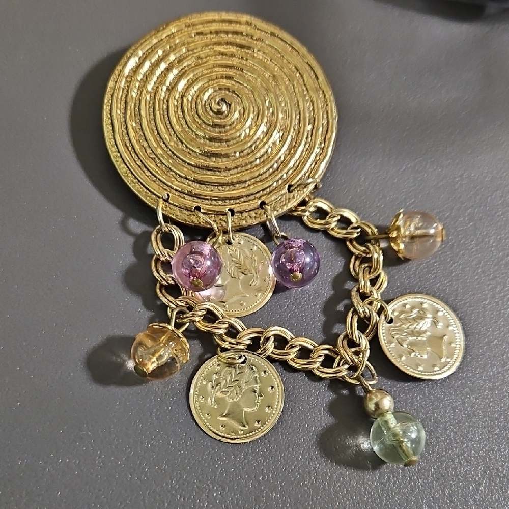 Gold Coin Charm Bracelet with Purple and Gold Accents